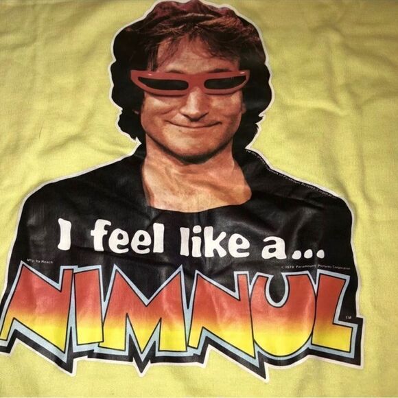 Vintage‎ Mork & Mindy Robin Williams 1978 Iron On T Shirt TV Show Promo 70s - Picture 1 of 5